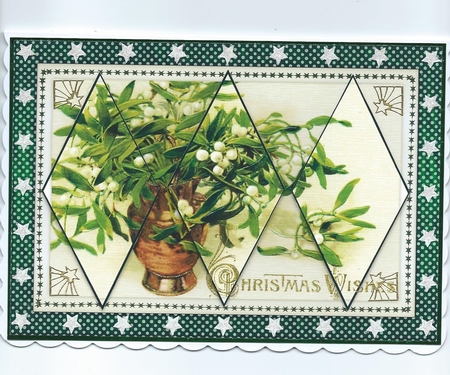 Christmas Mistletoe in Vase Diamond Panel Card by Honorscard Appleby