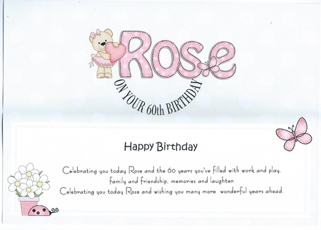 Large DL Birthday ROSE Livvy Bear insert by Honorscard Appleby
