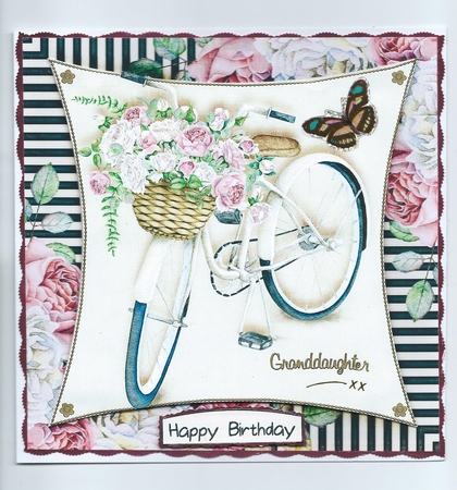 Watercolor Flower & Stripes Basket Bike 986 by Honorscard Appleby