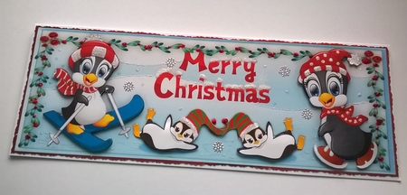 Large D.L  Merry Christmas Penguins by Honorscard Appleby