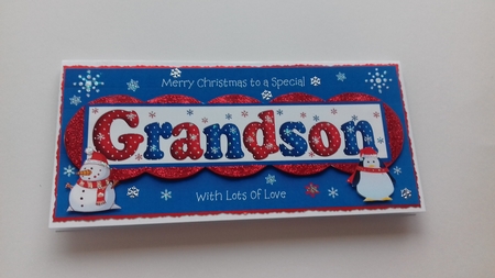 Christmas card for GRANDSON with 3D snowman and penguin by Honorscard Appleby