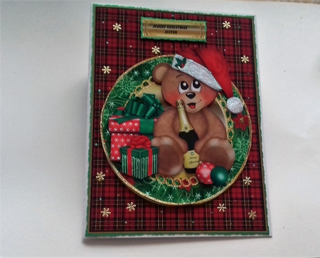 Champagne Christmas Teddy card front. by Honorscard Appleby