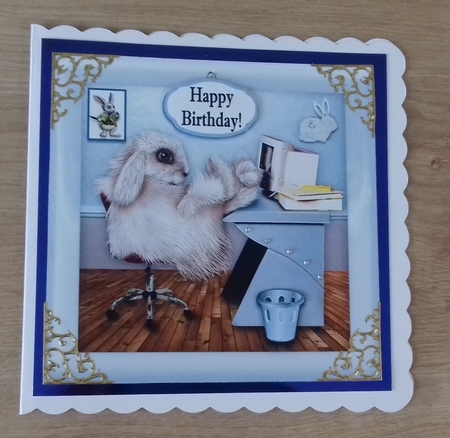 I Hate Mondays Office Rabbit - Comical  6 x 6 Card Topper With Assorted Greetings  by Honorscard Appleby
