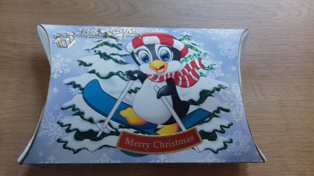 Christmas Penguin Blue Pillow Box 6 by Honorscard Appleby