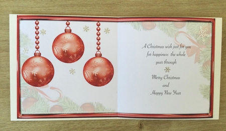 JJ CHRISTMAS SOFT RED BAUBLES 6X6 INSERT by Honorscard Appleby