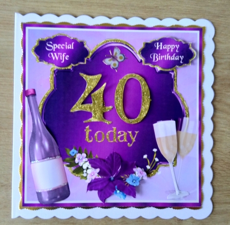 40th Birthday card topper with wine, glasses and flowers by Honorscard Appleby