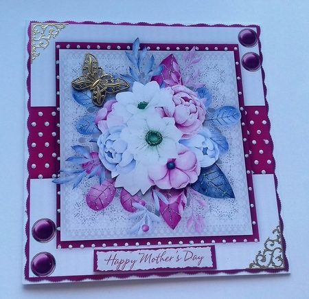 Stunning Deeo Cerise and Cream Anemones and Roses  by Honorscard Appleby