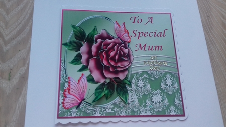 pretty pink rose with butterflies for a special mum by Honorscard Appleby
