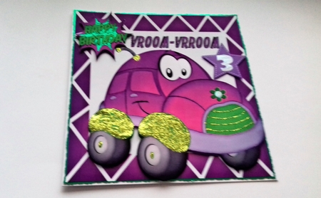 Lilttle purple Vroom! Vroom! car with toony face by Honorscard Appleby