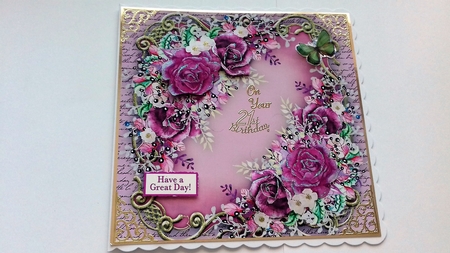 Beautiful Plum Roses on a Ornate  by Honorscard Appleby