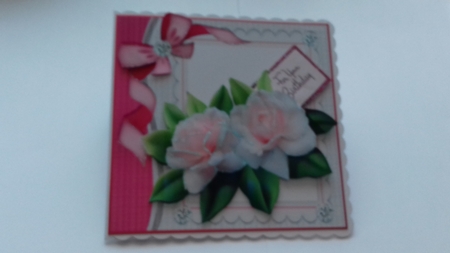 beautiful pink roses and sparkle bow, 8x8 by Honorscard Appleby