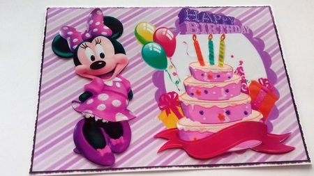 Its my Birthday! love my cake with cute minnie purple A4 by Honorscard Appleby