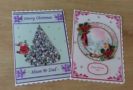Two A5 pastel Christmas card fronts. 1 for Mum & Dad, 1 for Sister. by Honorscard Appleby