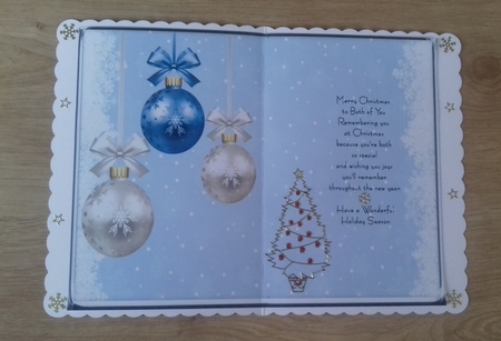JJ CHRISTMAS BLUE BAUBLES 5X7 INSERT by Honorscard Appleby