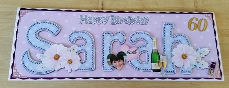 Large DL Happy Birthday SARAH 3D decoupage by Honorscard Appleby