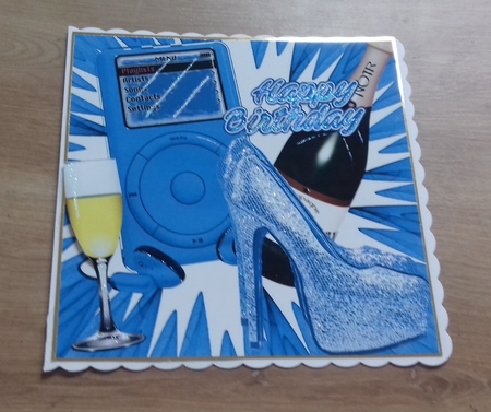 blue sparkle shoes, champagne & MP3 Music 8x8 by Honorscard Appleby