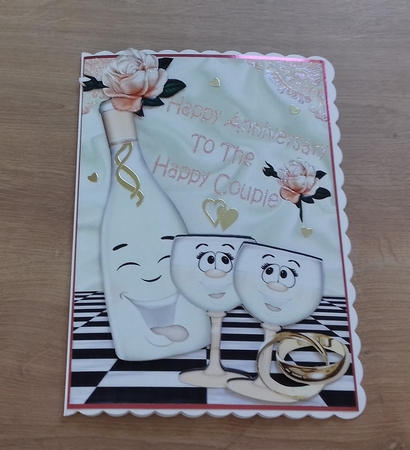 Happy Anniversary to THE HAPPY COUPLE with  peach roses & toony champagne A5 by Honorscard Appleby
