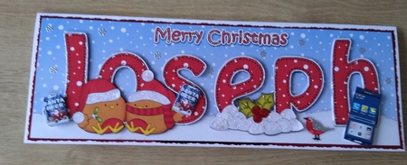 Large DL Merry Christmas JOSEPH 3D decoupage  by Honorscard Appleby