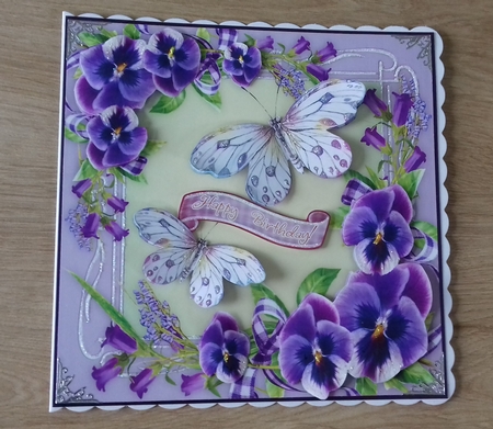 Beautiful Lilac Pansies With Butterflies 8x8 by Honorscard Appleby