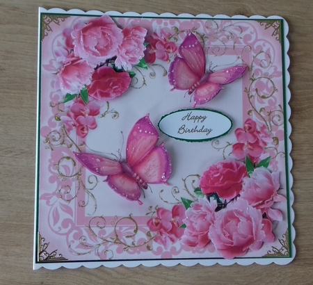 Beautiful Pink Flowers & Butterflies 8x8 by Honorscard Appleby