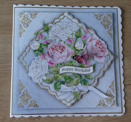 Lovely Roses on a scalloped mat  by Honorscard Appleby