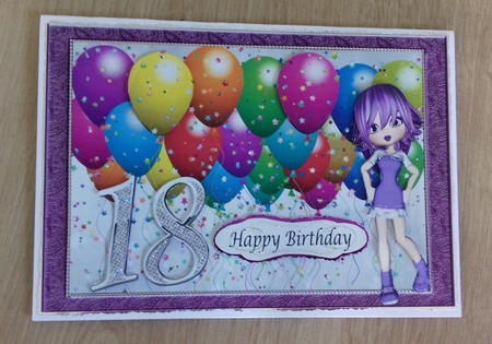 Balloons & Girl in purple dress, ages 16, 18, 21 by Honorscard Appleby