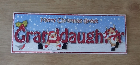 Large DL Merry Christmas GREAT GRANDDAUGHTER 3D decoupage  by Honorscard Appleby