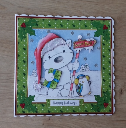 Cute Penguin And Bear Holiday Topper by Honorscard Appleby