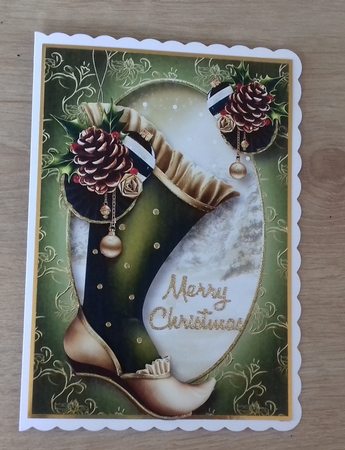 Vintage Christmas Stocking - Gold & Green A5 by Honorscard Appleby