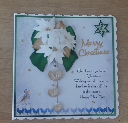 White Poinsettia Bauble and Green Bow Vignette by Honorscard Appleby