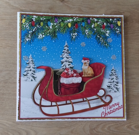 GINGER CAT ON THE SLEIGH by Honorscard Appleby