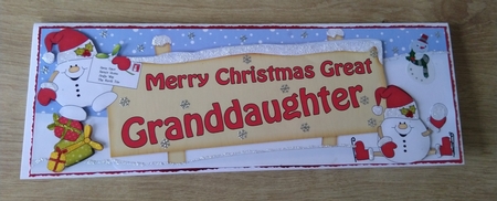 Large DL Merry Christmas GREAT GRANDDAUGHTER with Snowball Sam 3D decoupage by Honorscard Appleby