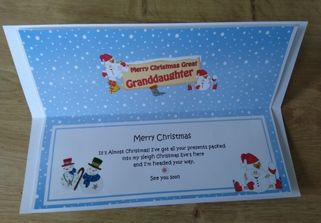 Large DL Merry Christmas GREAT GRANDDAUGHTER Snowball Sam insert by Honorscard Appleby