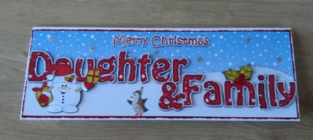 Large DL Merry Christmas DAUGHTER & FAMILY insert with Snowball Sam by Honorscard Appleby