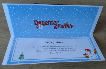 Large DL Merry Christmas DAUGHTER & FAMILY insert with Snowball Sam by Honorscard Appleby