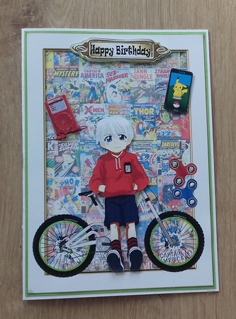 Teenage boy 1 with bike and marvel comics by Honorscard Appleby