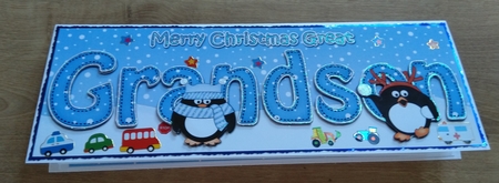 Large DL Merry Christmas GREAT GRANDSON 3D decoupage with Penguins by Honorscard Appleby