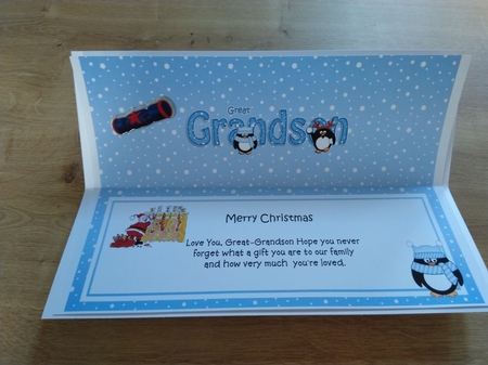 Large DL Merry Christmas GREAT GRANDSON insert with Penguins by Honorscard Appleby