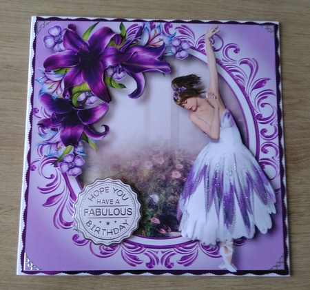 Beautiful Ballerina With Purple Lilies 8x8 by Honorscard Appleby