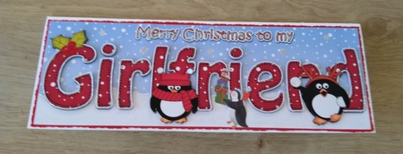 Large DL Merry Christmas to my GIRLFRIEND 3D decoupage with Penguins by Honorscard Appleby
