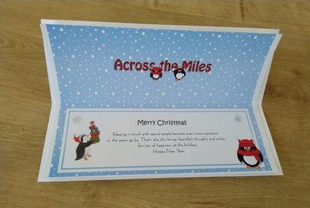 Large DL Merry Christmas ACROSS THE MILES insert with Penguins by Honorscard Appleby