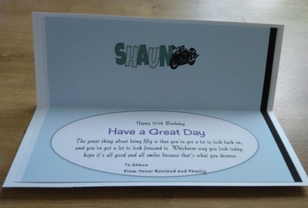 Motorbike SHAUN large dl insert by Honorscard Appleby