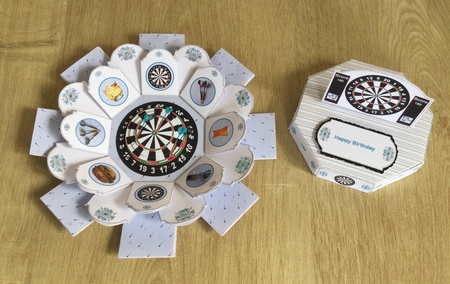 Darts themed octagonal exploding box card. by Honorscard Appleby