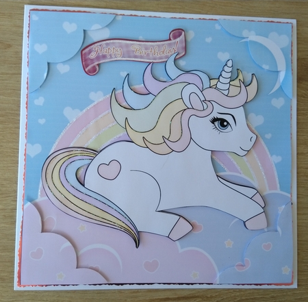 8 x 8 Cute Little Unicorn Scalloped Corner Topper   by Honorscard Appleby