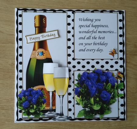 Lovely purple roses and wine for the BIRTHDAY girl in polkadot frame 8x8 by Honorscard Appleby