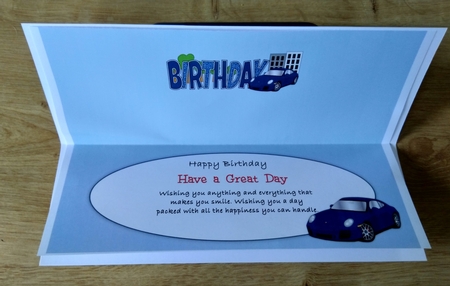Blue Porsche BIRTHDAY large dl insert by Honorscard Appleby