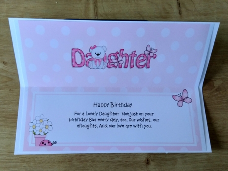 Large DL Happy Birthday DAUGHTER insert with Livvy Bear by Honorscard Appleby