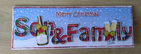 Large DL Merry Christmas SON & FAMILY 3D decoupage with Champagne by Honorscard Appleby