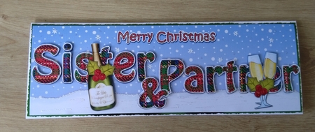 Large DL Merry Christmas SISTER & PARTNER 3D decoupage with Champagne by Honorscard Appleby