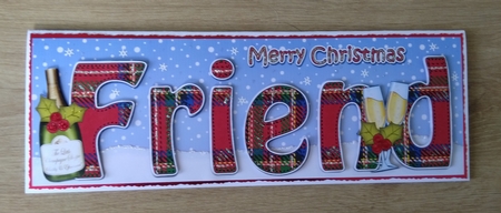 Large DL Merry Christmas FRIEND 3D decoupage with Champagne by Honorscard Appleby
